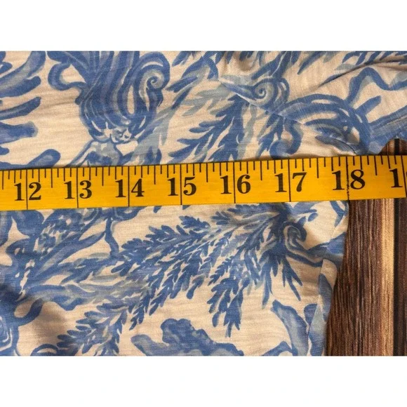 Lilly Pulitzer Kaia Tunic Top Womens M Blue Aqua Coral Cotton V-Neck Soutache - Picture 6 of 12